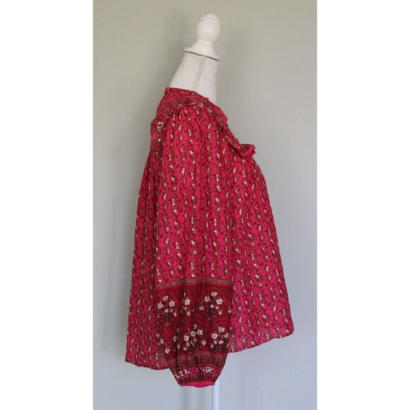 JOIE Boho Prairie Peasant Blouse Bright Pink Ruffled Top, Size  L Large - Picture 4 of 10